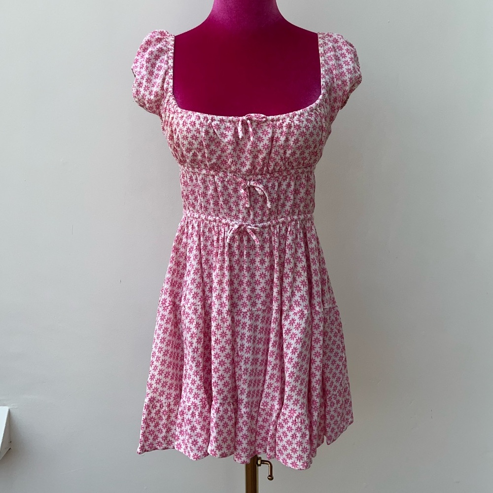 Pink and white floral mini dress